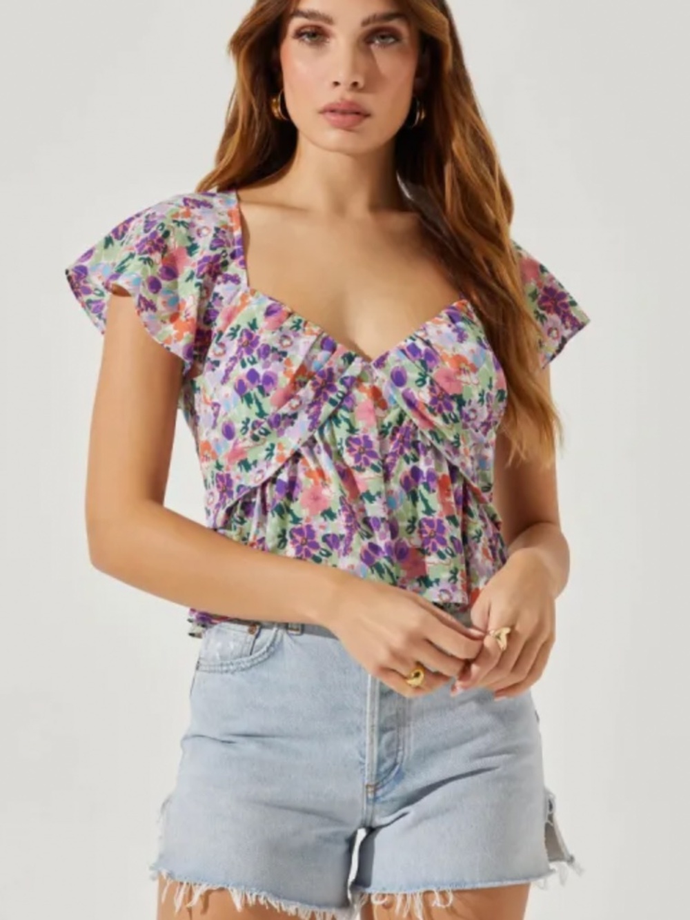 ASTR the label floral short sleeve blouse